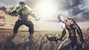 Hulk, Kratos, Superheroes, Artist, Artwork, Digital Art, 4K wallpaper