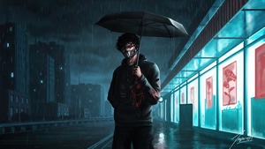 Alone, Umbrella, Rain, Artist, Artwork, Digital Art, 4K wallpaper