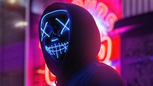 Neon, Mask, Artist, Artwork, Digital Art, Hoodie, 4K wallpaper
