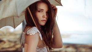 Girls, Model, Umbrella, White Dress, 4K wallpaper