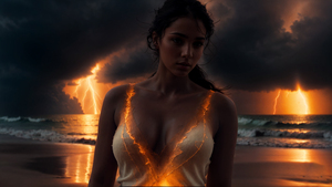 Beautiful woman, AI art, Beach, Surreal, Sunset, 4K wallpaper