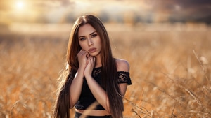 Field, Girls, Model, 4K wallpaper