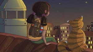 Little Girl, Cat, Stars, Artist, Artwork, Digital Art, 4K wallpaper