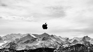 Apple, Logo, Computer, Nature, Mountains, Snow, Winter, Monochrome, Black And White, 4K wallpaper