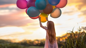 Little Girl, Children, Cute, Balloons, Colorful, 4K wallpaper