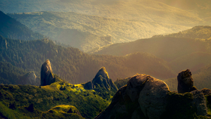 Mountains, Green landscape, Sunlight, 4K wallpaper
