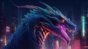 Dragon, Neon, AI art, Midjourney, 4K wallpaper