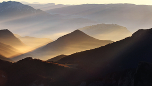 Foggy, Mountains, Sunrise, Valley, 4K wallpaper