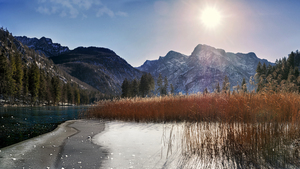 Sunny day, Mountains, Landscape, Tranquility, Sunlight, Lake, 4K wallpaper