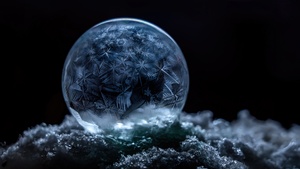 Frozen bubble, Dark aesthetic, Soap Bubble, Crystal, Winter snow, Frosty, Macro, 4K wallpaper