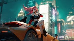Cyberpunk, Anime Girl, Anime, Cat, Artist, Artwork, Digital Art, Artstation, 4K wallpaper