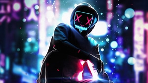 Neon, Mask, Hoodie, Artist, Artwork, Digital Art, 4K wallpaper