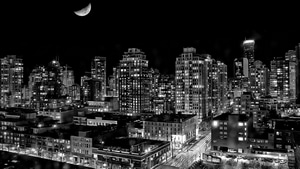City, Buildings, Moon, Photography, Monochrome, Black And White, 4K wallpaper