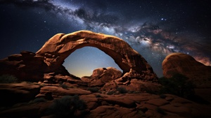 Milky Way arch, Arches National Park, Utah, United States, Rock formations, Night sky, 4K wallpaper