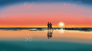 Couple, Love, Beach, Artist, Artwork, Digital Art, Artstation, 4K wallpaper