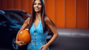 Girls, Model, Halloween, Pumpkin, 4K wallpaper