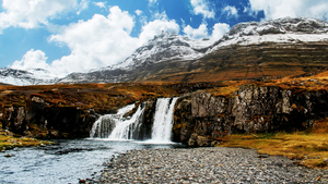 Waterfall, Mountain, Rocks, Wilderness, Landscape, 4K wallpaper