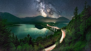 Milky Way, Long Exposure, Nature, Road, 4K wallpaper