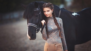 Girls, Model, Horse, 4K wallpaper