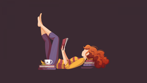 Teen girl, Reading book, Illustration, Relaxing, Dark background, Study, 4K wallpaper