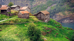 Hilltop, Wooden House, Norway, Rural, Landscape, 4K wallpaper