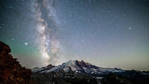 Mountains, Sky, Stars, Galaxy, Nature, 4K wallpaper