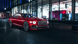 Bentley Flying Spur, Red cars, Night, Metropolitan, 4K wallpaper
