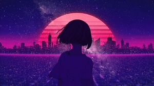 Synthwave, Retrowave, Anime Girl, Anime, Artist, Artwork, Digital Art, 4K wallpaper