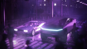 Tesla Cybertruck, Delorean, Synthwave, Artist, Artwork, Digital Art, Neon, Tesla, 4K wallpaper