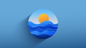 Sunset, Illustration, Blue aesthetic, Circle, Ocean, 4K wallpaper
