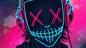 Neon, Mask, Artist, Artwork, Digital Art, Headphones, 4K wallpaper