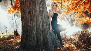 Blonde, Girls, Model, Autumn, 4K wallpaper