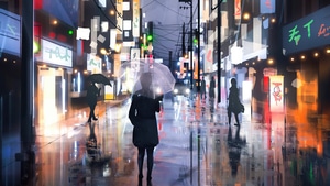 Umbrella, Alone, Rain, Artist, Artwork, Digital Art, 4K wallpaper