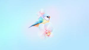 Cute bird, Orchid flowers, HarmonyOS, Stock, Pastel blue, Aesthetic Cyan, 4K wallpaper