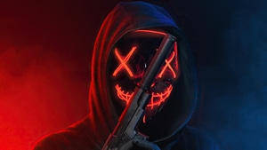 Hoodie, Mask, Neon, Artist, Artwork, Digital Art, 4K wallpaper