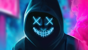 Hoodie, Mask, Neon, Artist, Artwork, Digital Art, 4K wallpaper