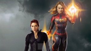 Captain Marvel, Black Widow, Superheroes, Artwork, 4K wallpaper