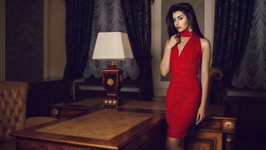 Irina Dreyt, Girls, Model, Red Dress, 4K wallpaper