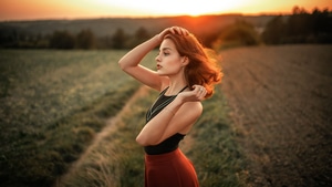 Girls, Model, Field, Outdoor, 4K wallpaper