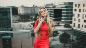 Blonde, Girls, Model, Smiling, Red Dress, 4K wallpaper
