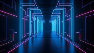 Glowing, Corridor, Neon Lights, Digital Art, 4K wallpaper
