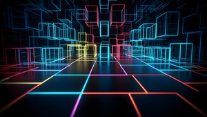 Neon, Cubes, Floor, Lighting, Colorful, 4K wallpaper