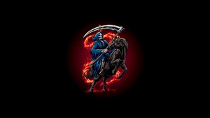 Grim Reaper, Horse, AMOLED, Black background, 4K wallpaper