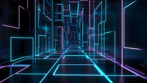 Futuristic, Hallway, Neon Lights, Glowing, 4K wallpaper