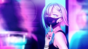 Anime Girl, Anime, Artist, Artwork, Digital Art, Neon, Mask, 4K wallpaper