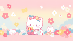 Cute hello kitties, Floral Background, 4K wallpaper