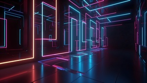 Neon Lights, Hallway, Reflection, Trendy, 4K wallpaper