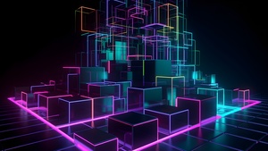 Neon, Cubes, Stack, Digital Art, 4K wallpaper