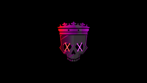 Skull, Neon, Crown, Minimalist, AMOLED, Black background, 4K wallpaper