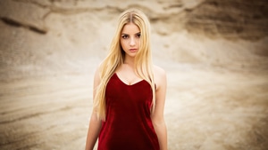 Blonde, Girls, Model, Red Dress, 4K wallpaper